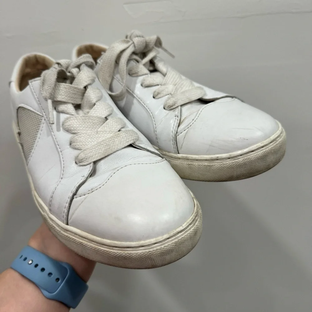 Kate Spade White Fez Leather Lace-Up Sneakers Size 9